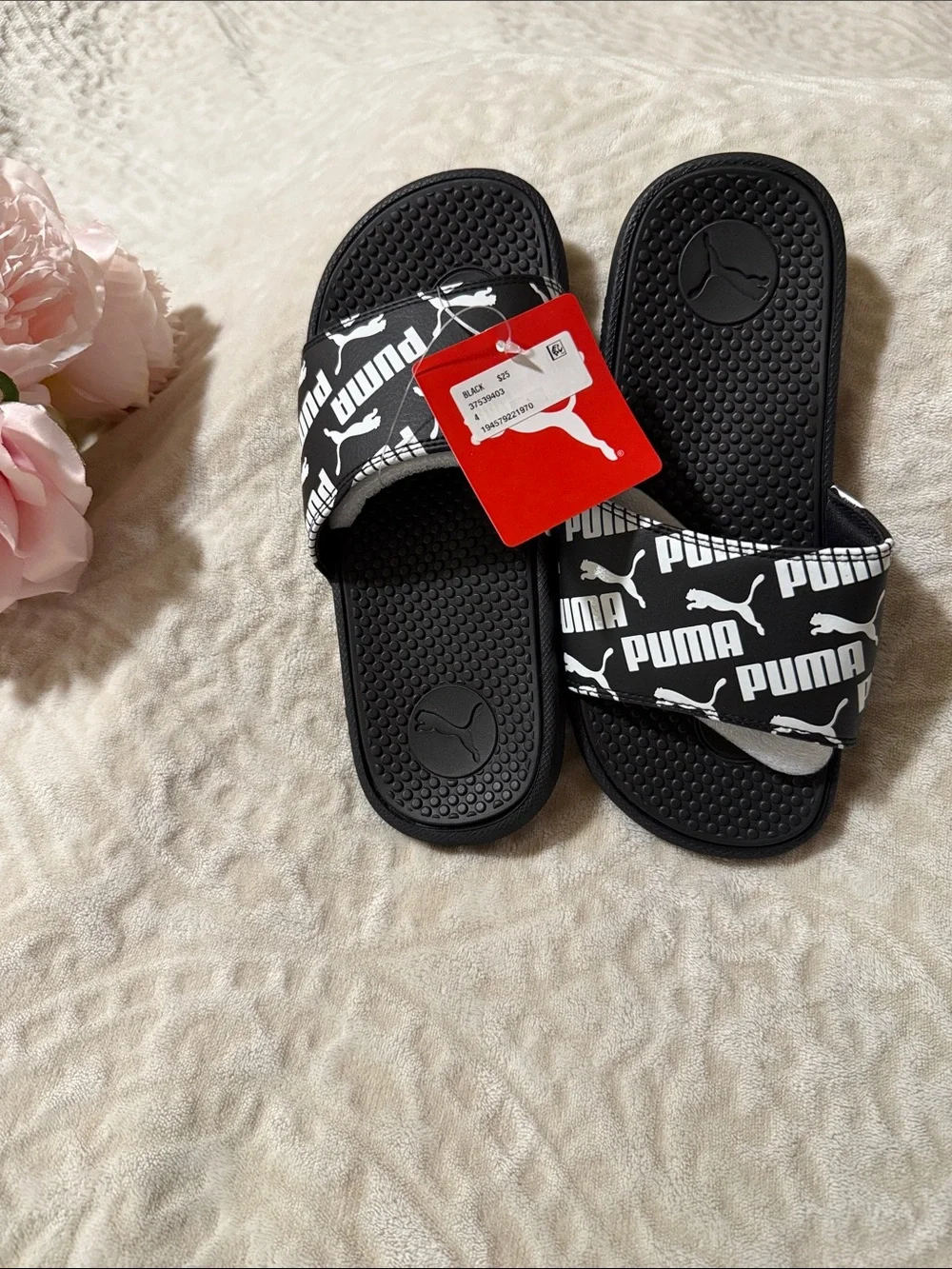 Puma Black and White Logo Slide Sandals